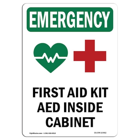 Signmission Safety Sign, OSHA EMERGENCY, 5" Height, First Aid Kit AED, Portrait OS-EM-D-35-V-10482